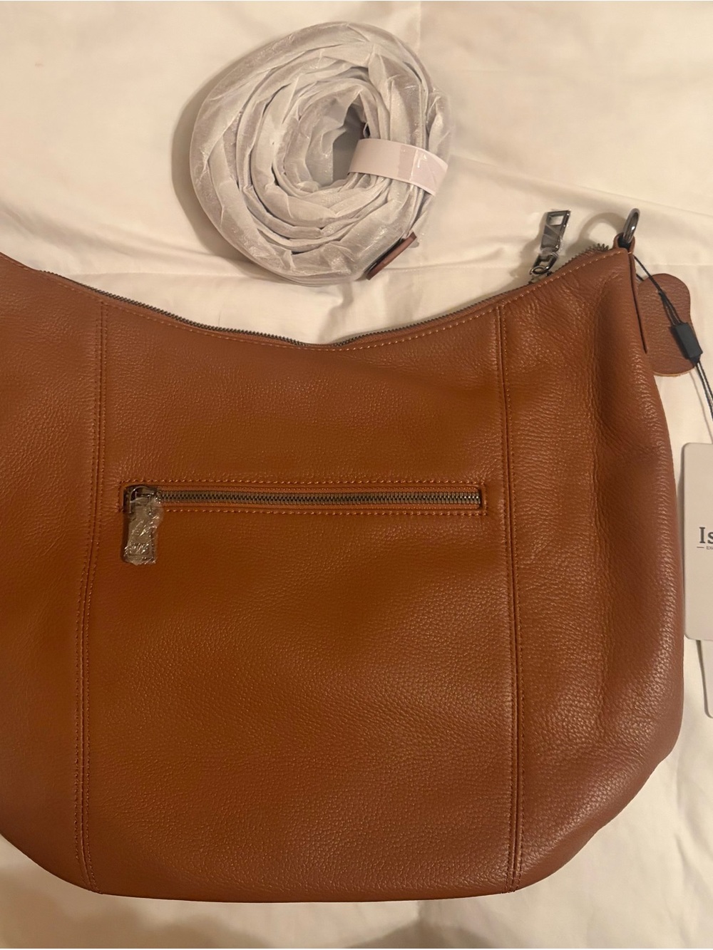New Iswee Tan Leather Purse with Strap